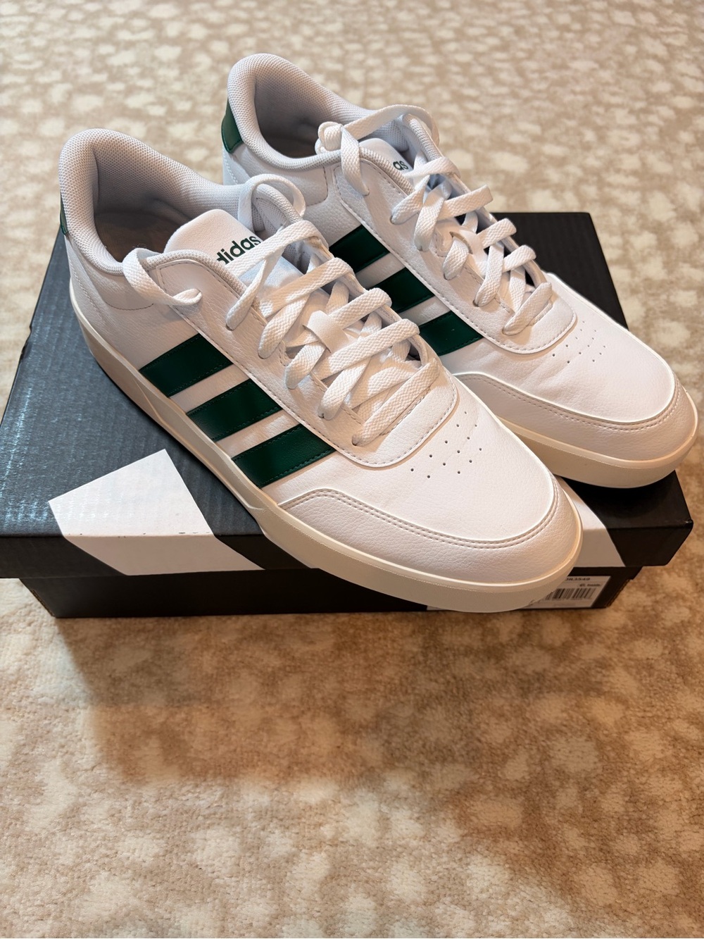 adidas White Sneakers with Green Three-Stripes